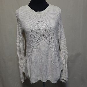 Lucky Brand Size Large Ivory Knit Sweater Knit Cashmere Wool Blend Chiffon Lined